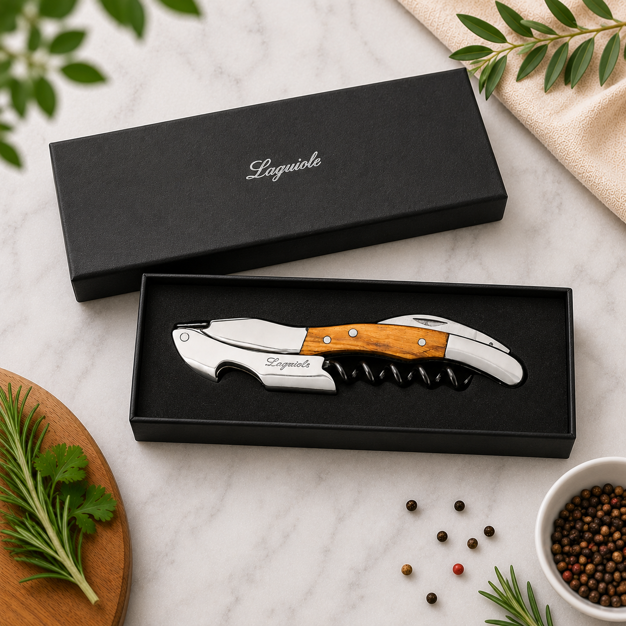 Laguiole Sommelier Corkscrew In Black Gift Box